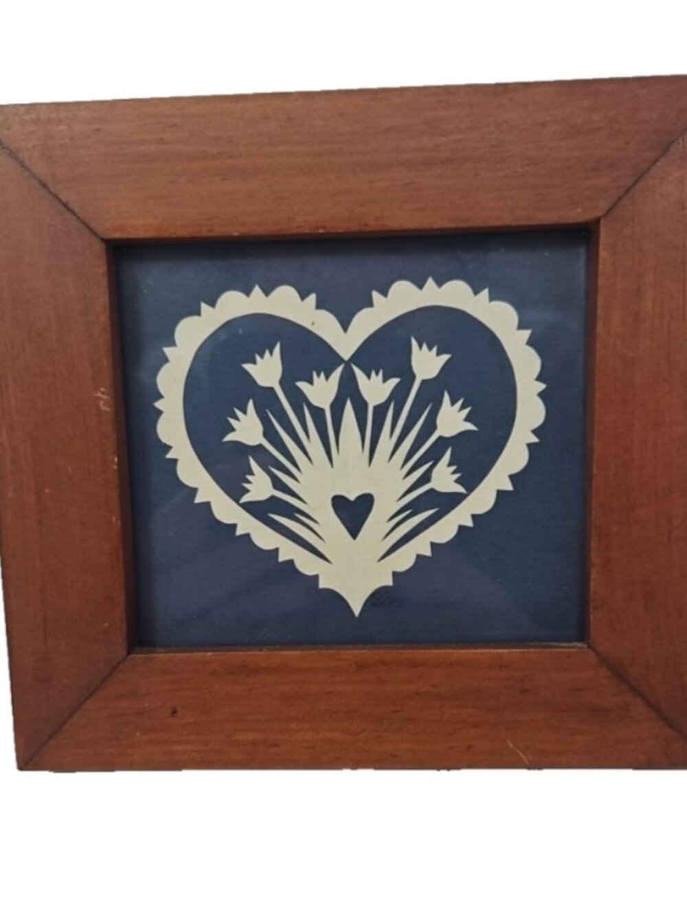 Vintage Original Framed Scherenschnitte Heart & Tuilps Sharon Schaich Lititz PA